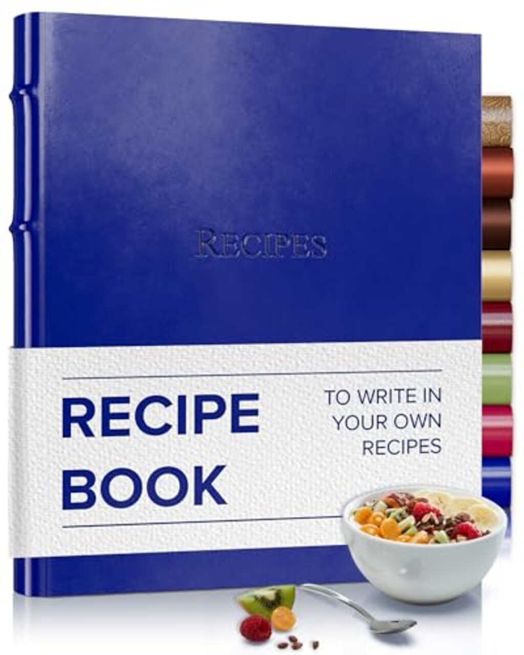 Gallery Leather Recipe book to write your own recipes - 3 Ring Recipe Binder With Protective Plastic Sleeves, Blank Cards, 25 Pocket Pages and Ivory Cards, Refillable - 9.25 x 8 "